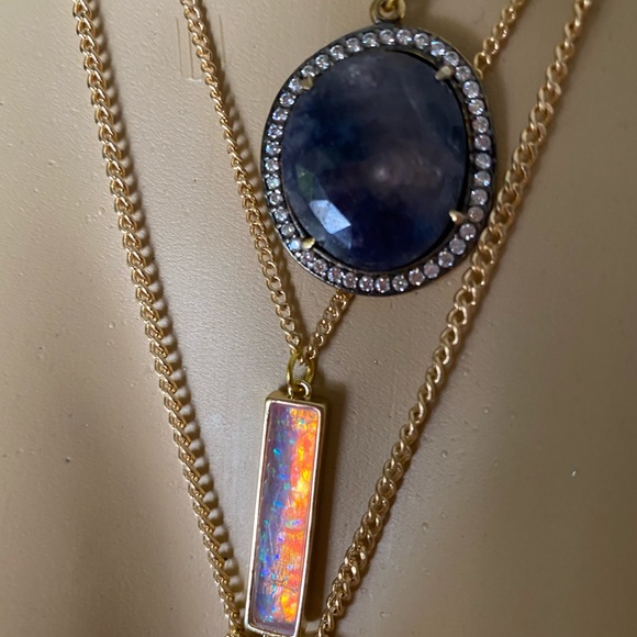 Laborite, opal, raw geode, golden snake necklace - Picture 7 of 8